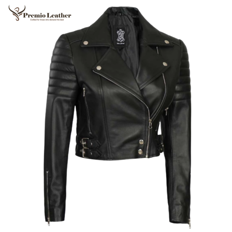 cropped motorcycle jacket women's