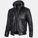 men black leather bomber jacket with hooded