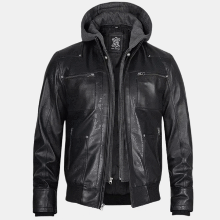 mens black bomber jacket with hoods