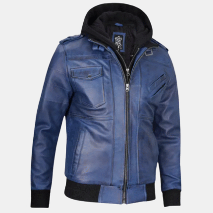 mens blue leather jacket
