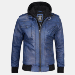 men's blue leather jacket