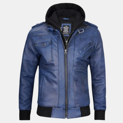 men's blue leather jacket