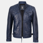 mens blue leather jacket cafe racer