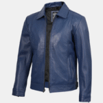 mens blue leather jacket shirt collar