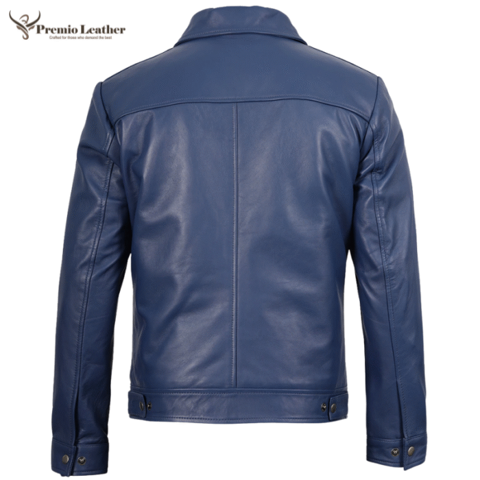 mens blue leather jacket shirt collar