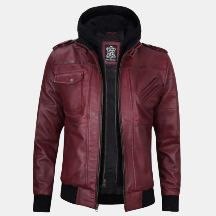 mens burgundy biker jacket