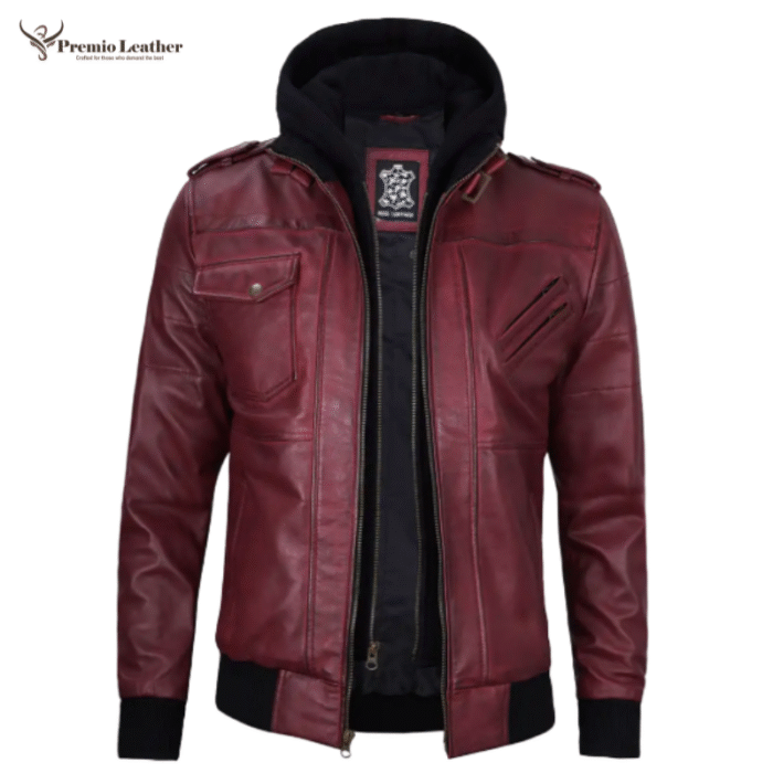 mens burgundy leather coat