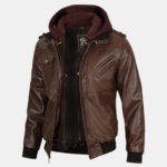mens hooded leather jacket