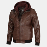 mens leather jacket hooded