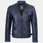 mens real leather jacket blue