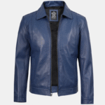 shirt collar leather jacket mens blue