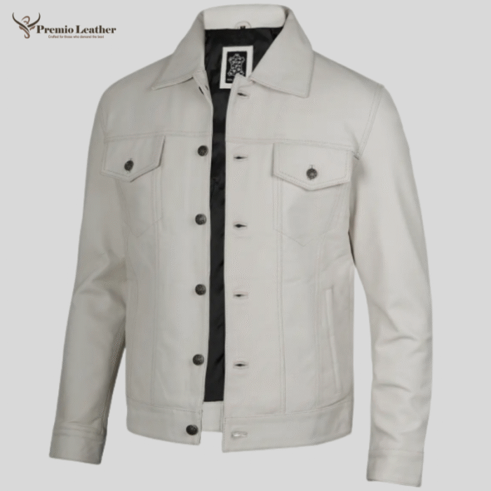 white leather men jacket