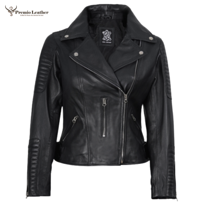 women's black leather moto jacket