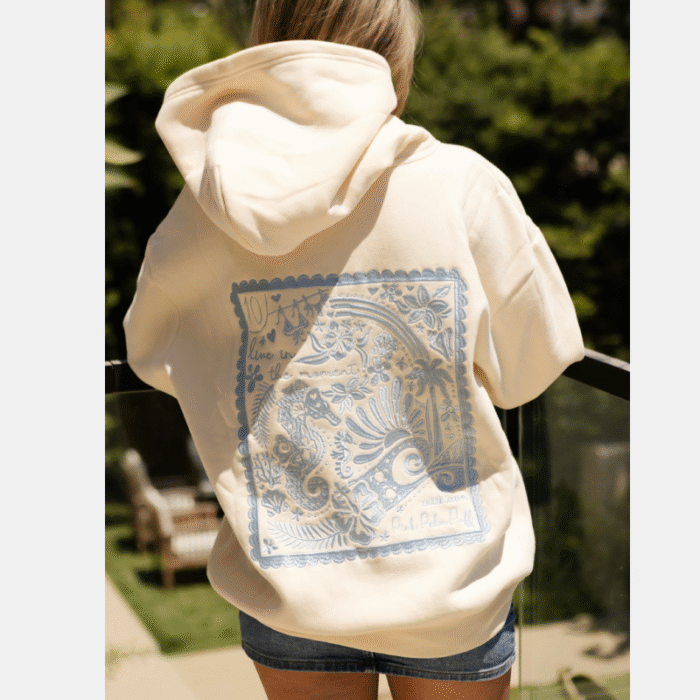 LINKPink Palm Puff Live in the Moment Oversized Cream Hoodie