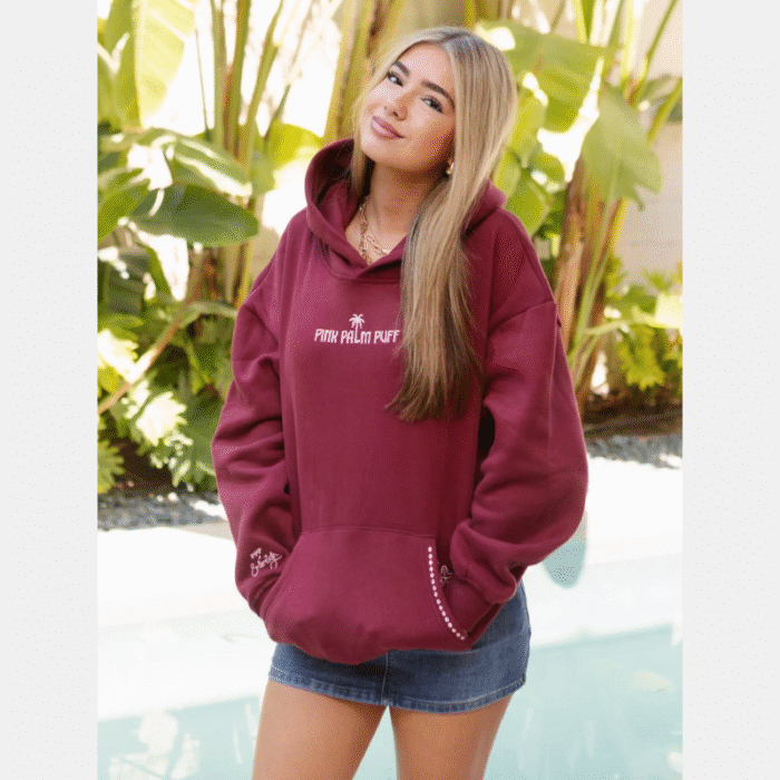 Pink Palm Puff Live in the Moment Burgundy Hoodie