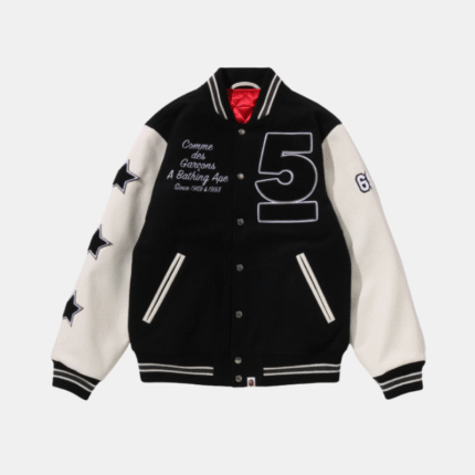 A BATHING APE x COMME des GARCONS OSAKA Black & White Varsity Jacket