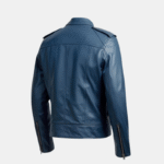 Blue Leather Biker Jacket with Zipper (2)