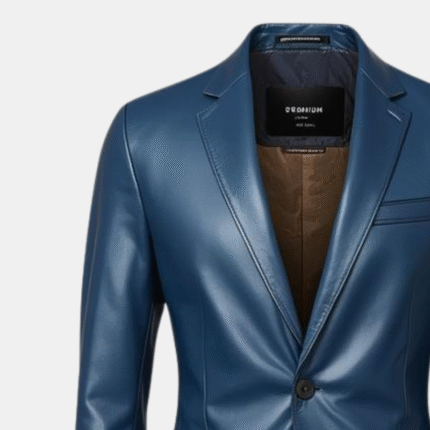 Blue Leather Blazer Jacket