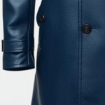Blue Leather Peacoat Double-Breasted