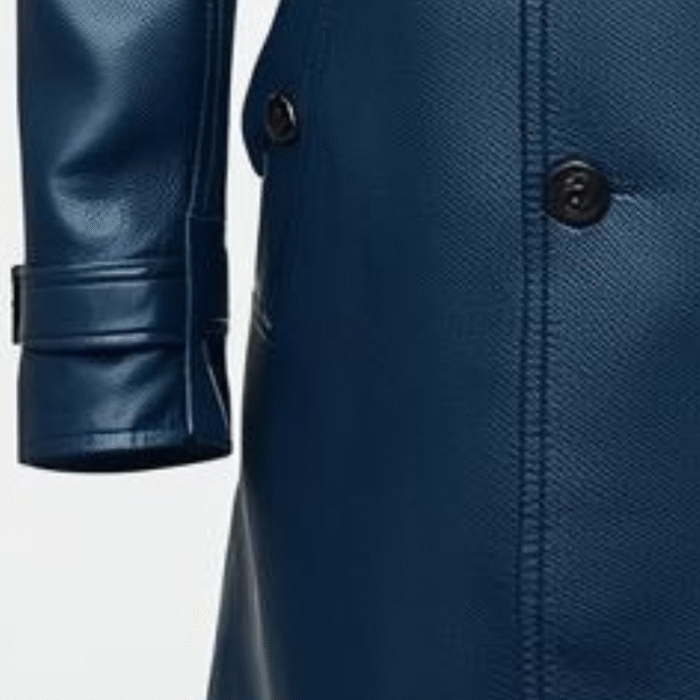 Blue Leather Peacoat Double-Breasted