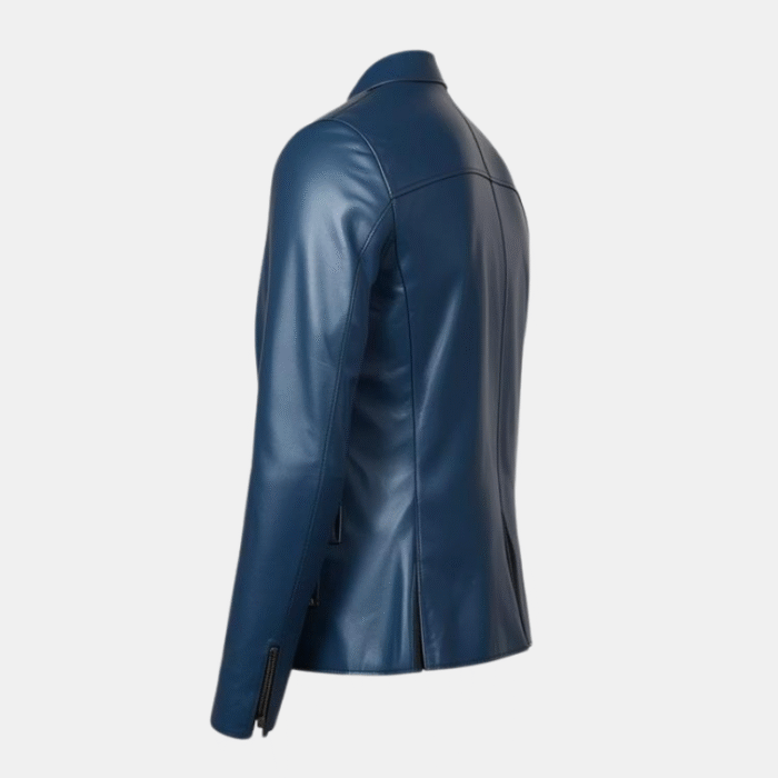 Classic Blue Leather Blazer Jacket