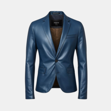 Classic Men's Blue Leather Blazer Jacket