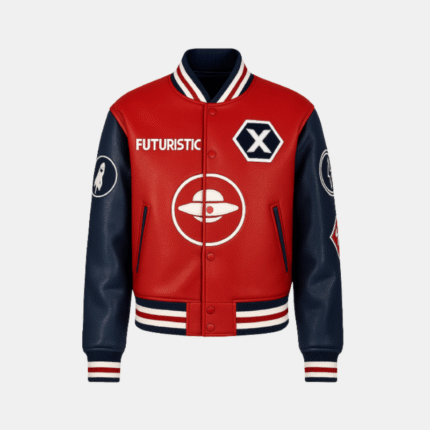 Futuristic 'X' Red & Black Leather Jacket