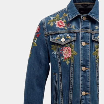 Men Floral Embroidered Denim Jacket
