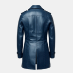 Men's Blue Leather Peacoat Double-Breasted usa