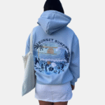 Sunset Surf Blue Hibiscus Hoodie For Women