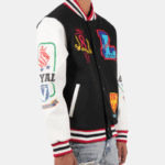 Colourful lion design on varsity jacket
