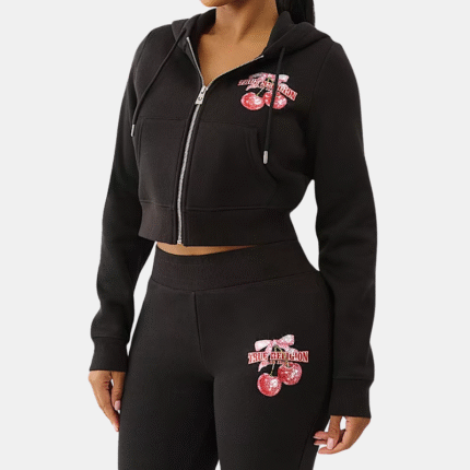 cherry shrunken true religion zip hoodie