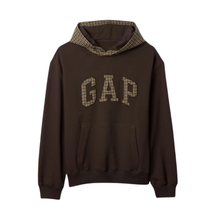 Gap Houndstooth Logo Oversize Hoodie Terra Brown