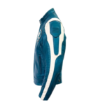 Men’s Blue & White Striped Leather Biker Jacket