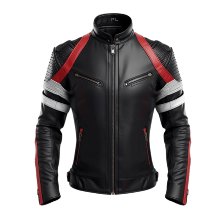 Men’s Cyberpunk Leather Biker Jacket Black Racing Style